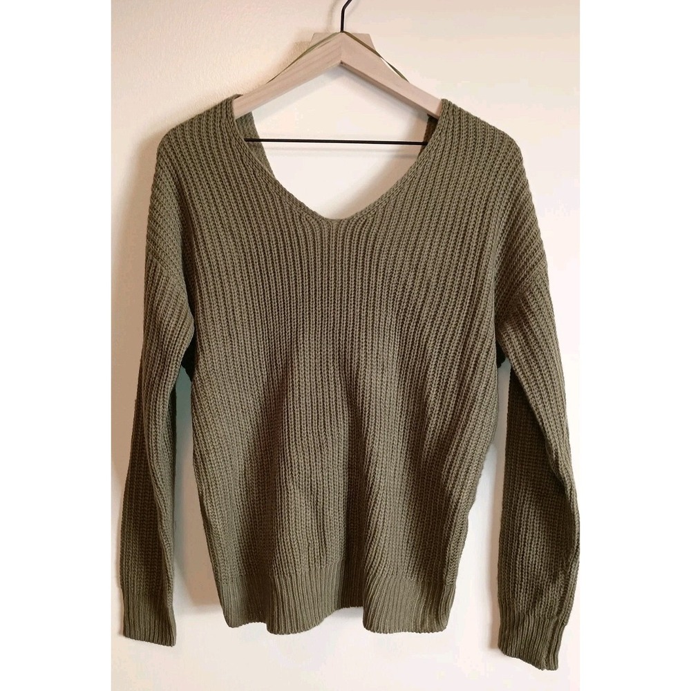 LOVE TREE Twist-Back Rib Knit Sweater Sz S Olive Green Cozy Chunky Knit‎ NWT